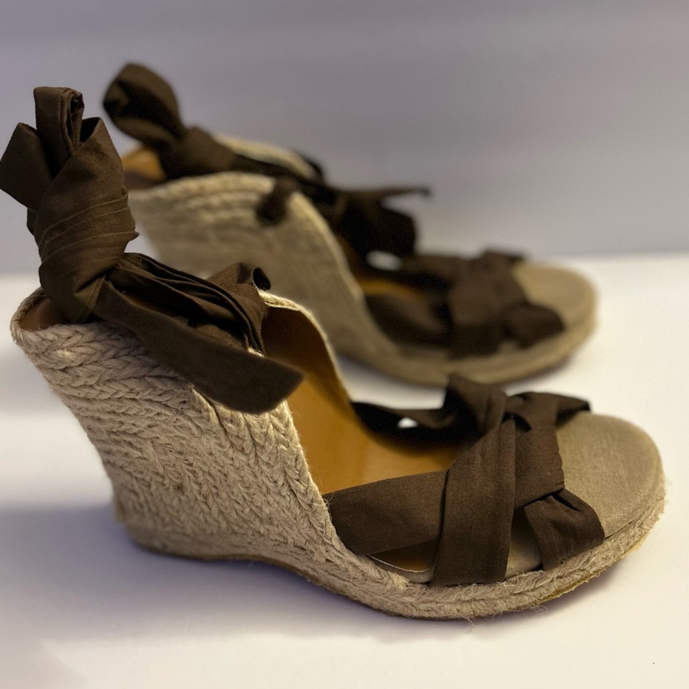 Lace Up Casual Old Navy Brown Woven Straw Wedges Women 8